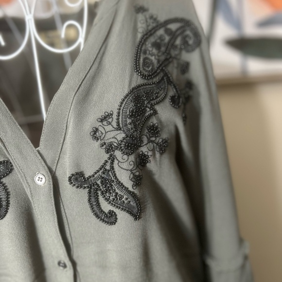 Democracy Sage Green Blouse with Black Beaded Detailing - Picture 5 of 5